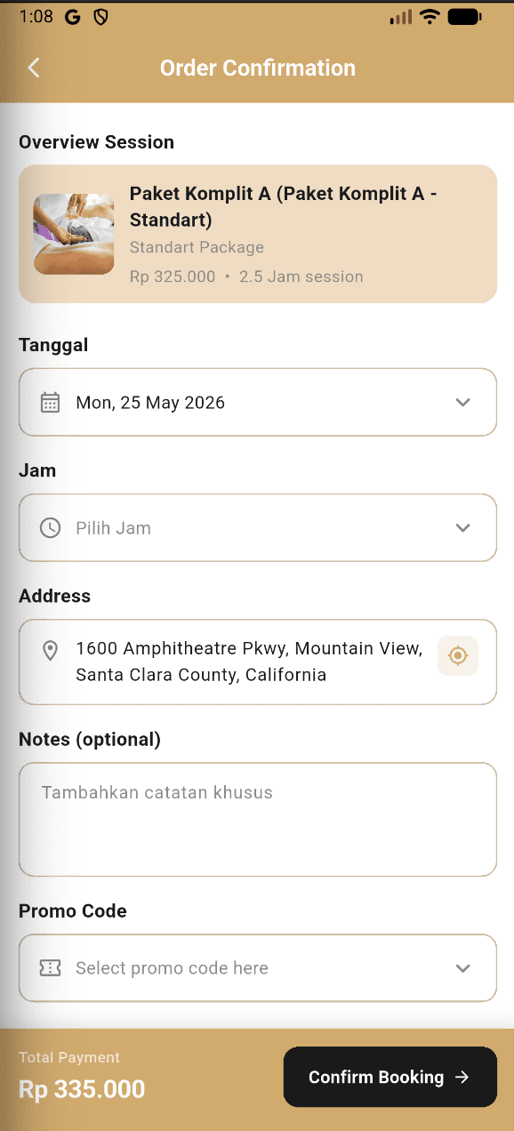 Konfirmasi order & jadwal