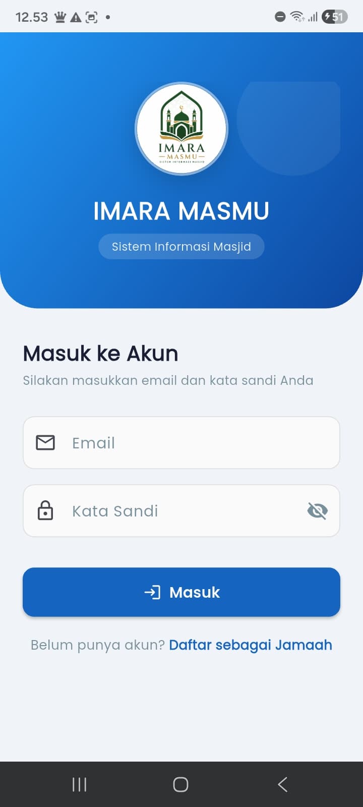 Sign in — IMARA MASMU, email/password login & congregation registration