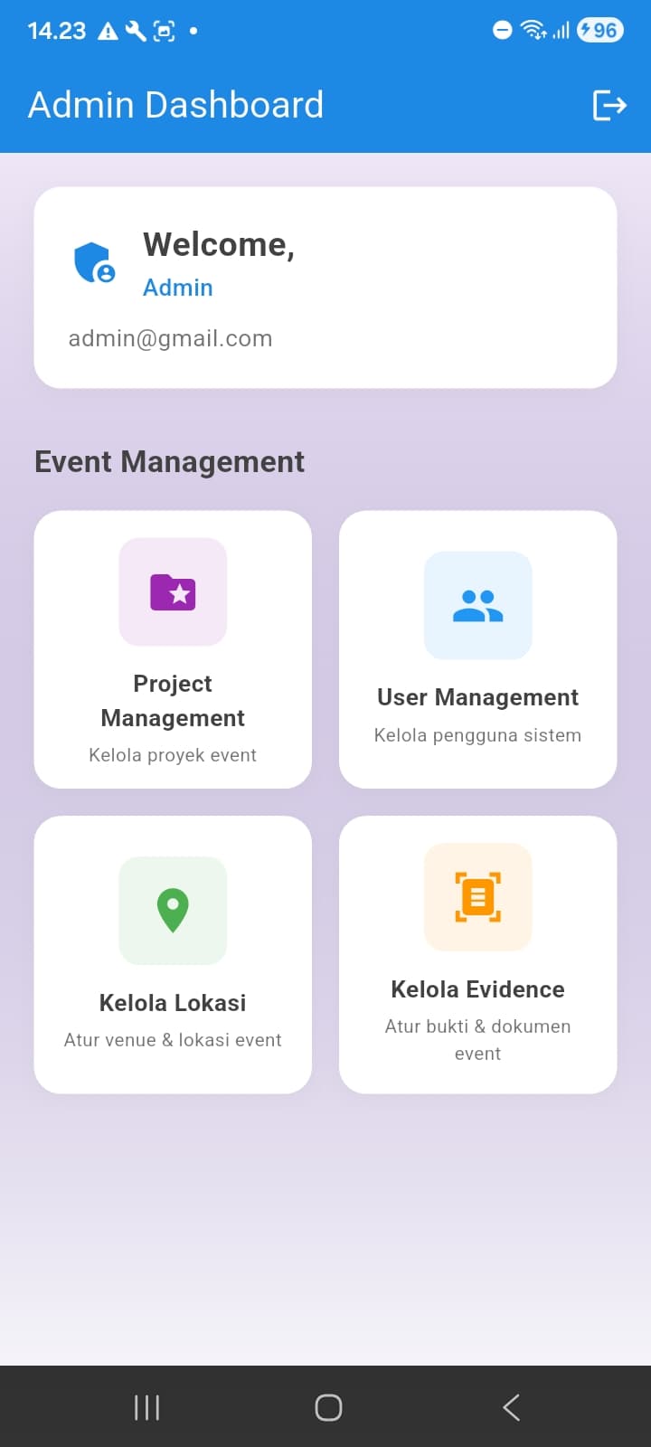 Admin Dashboard — projects, users, locations & evidence