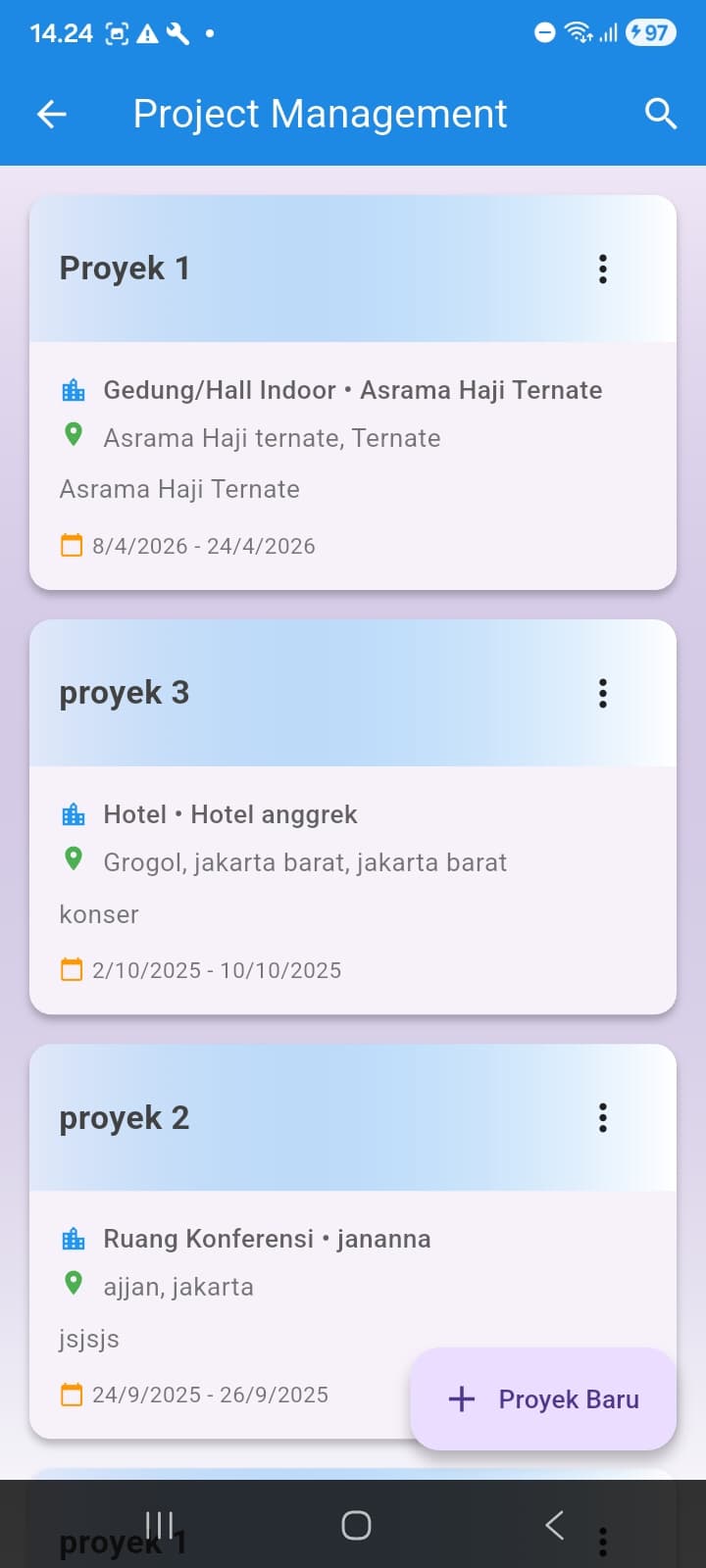 Project Management — event projects: venues, locations & dates