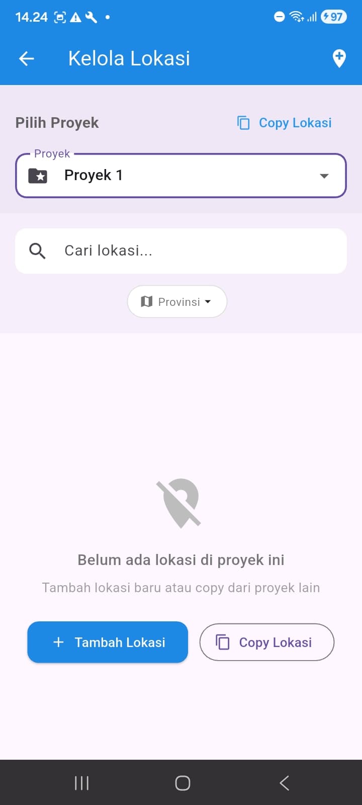 Location Management — venues & locations per project with province filter