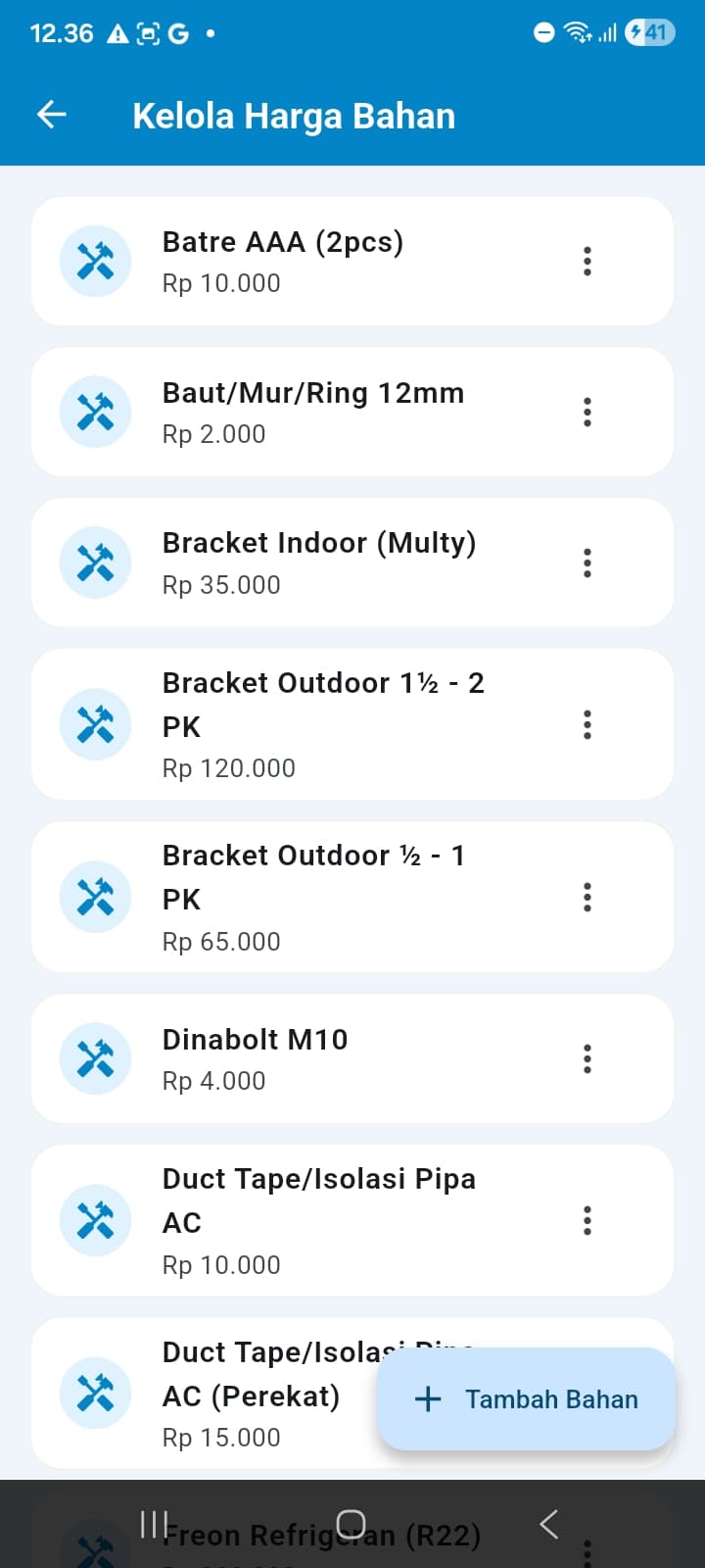 Material Prices — CRUD materials & prices for invoice calculation