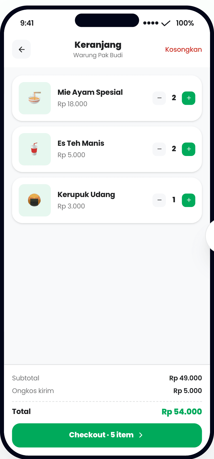 Customer — multi-item cart per store