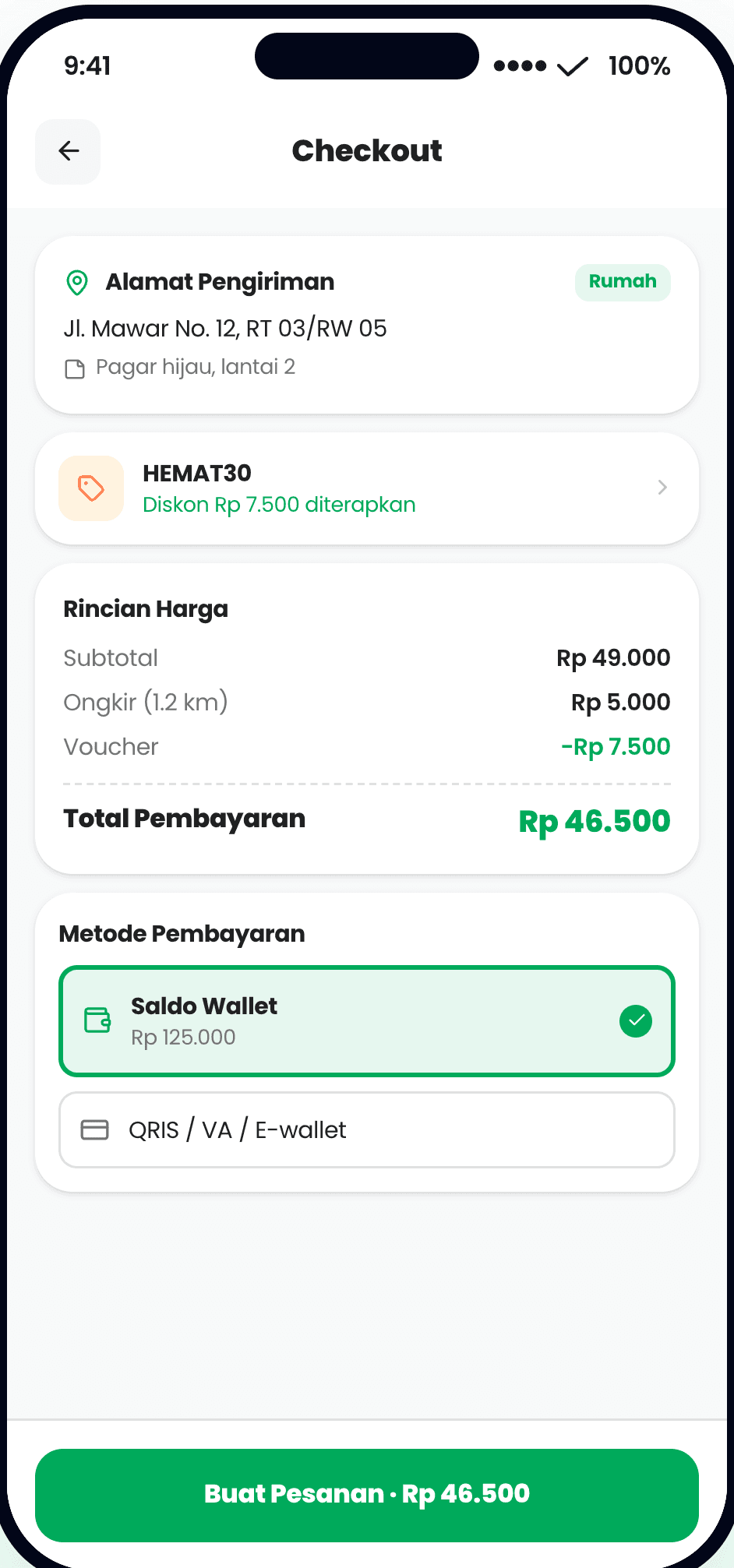 Customer — checkout: address, vouchers & delivery fee
