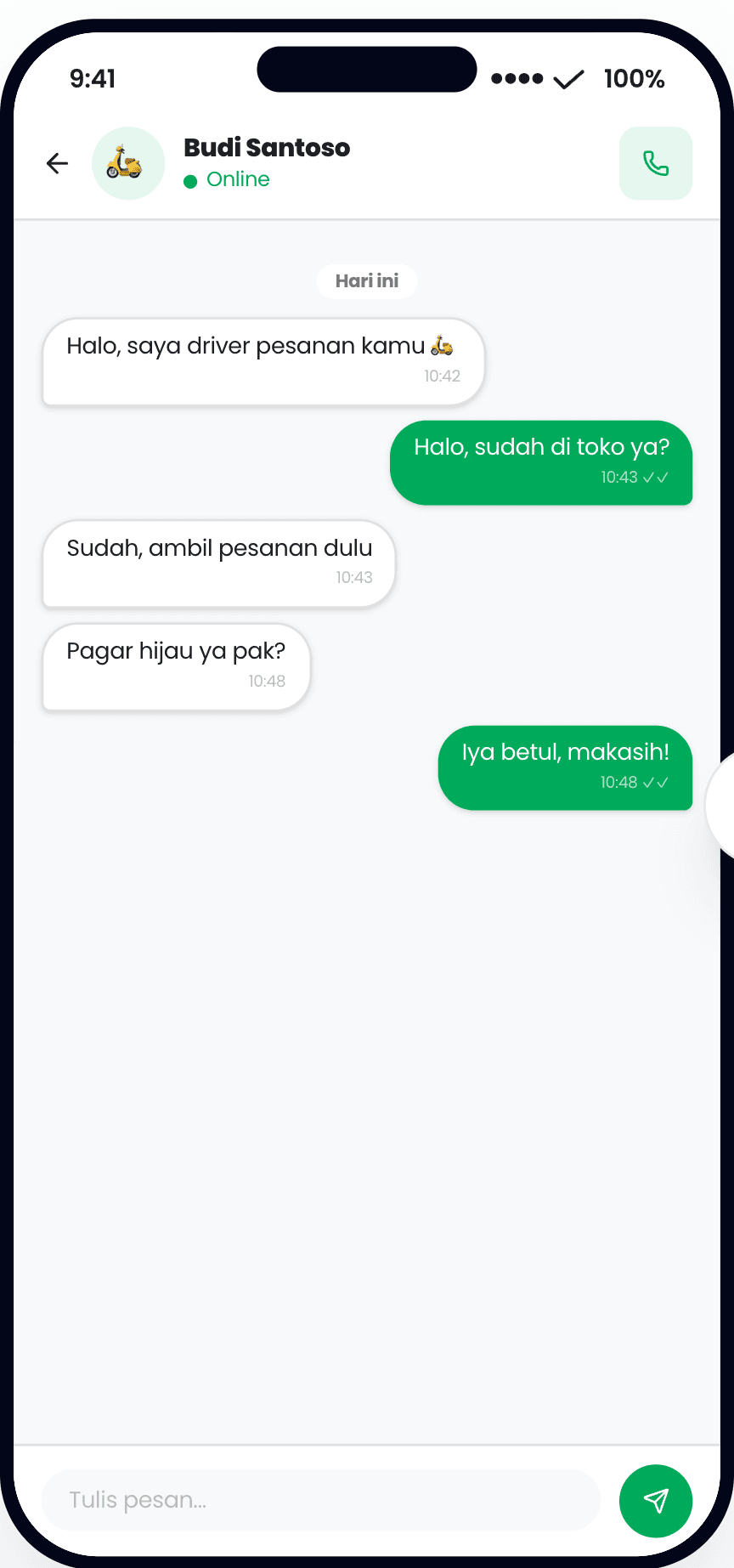 Customer — real-time chat with the driver