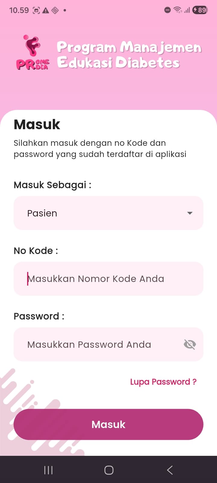 Multi-role login — sign in as Patient or Family via Code No.